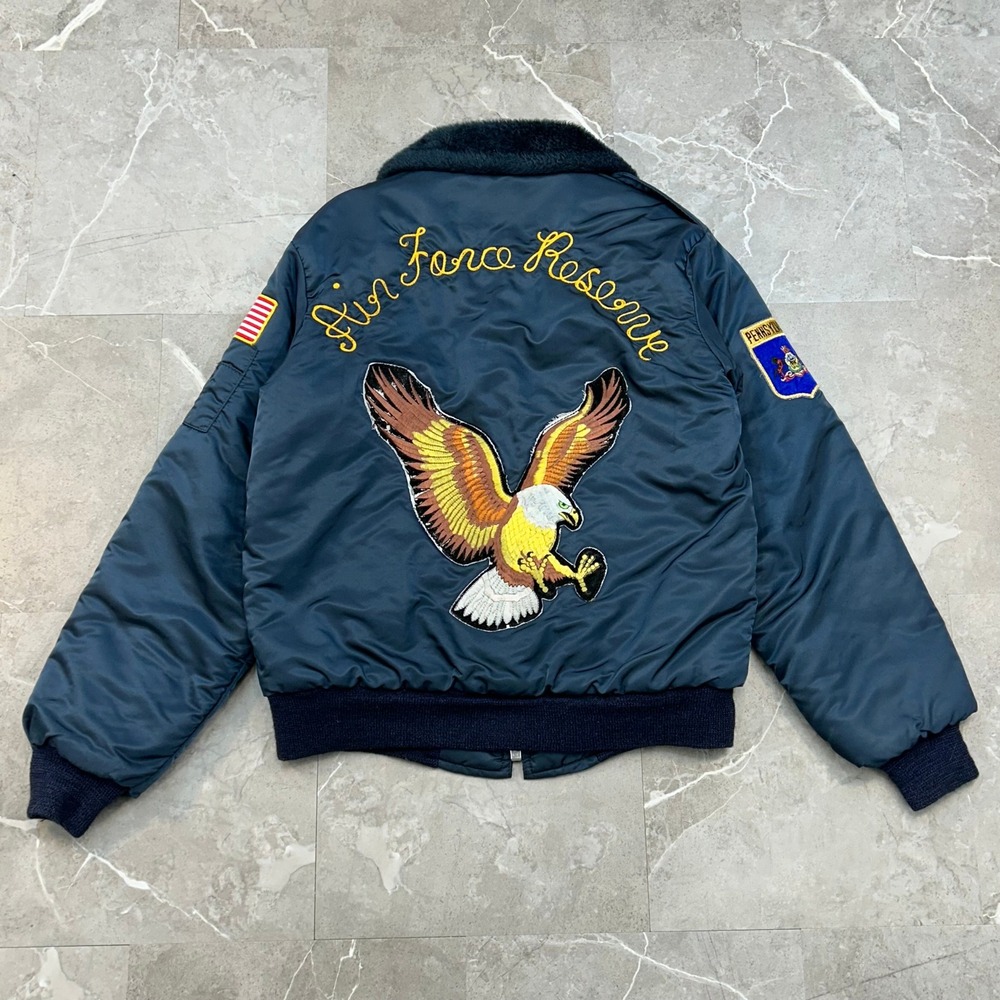 80s Vintage Air Force Flight Jacket Mens Small Chain Stitched Bomber Coat USA